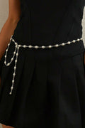 Silver Oval Pearl Waist Chain Adjustable Tassel Body Chain Women Dress Waist Belt