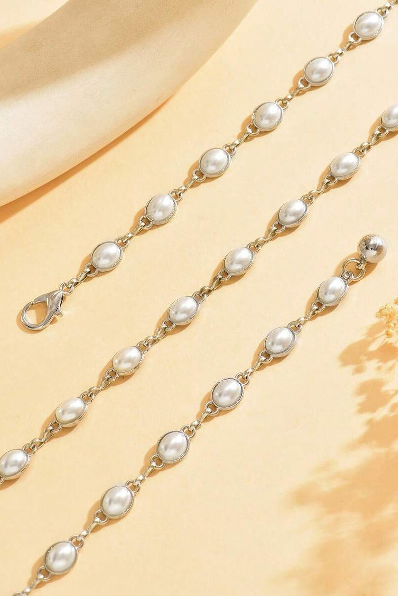 Silver Oval Pearl Waist Chain Adjustable Tassel Body Chain Women Dress Waist Belt
