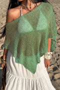 Sheer Mesh Knit Asymmetric Beach Poncho Cover Up