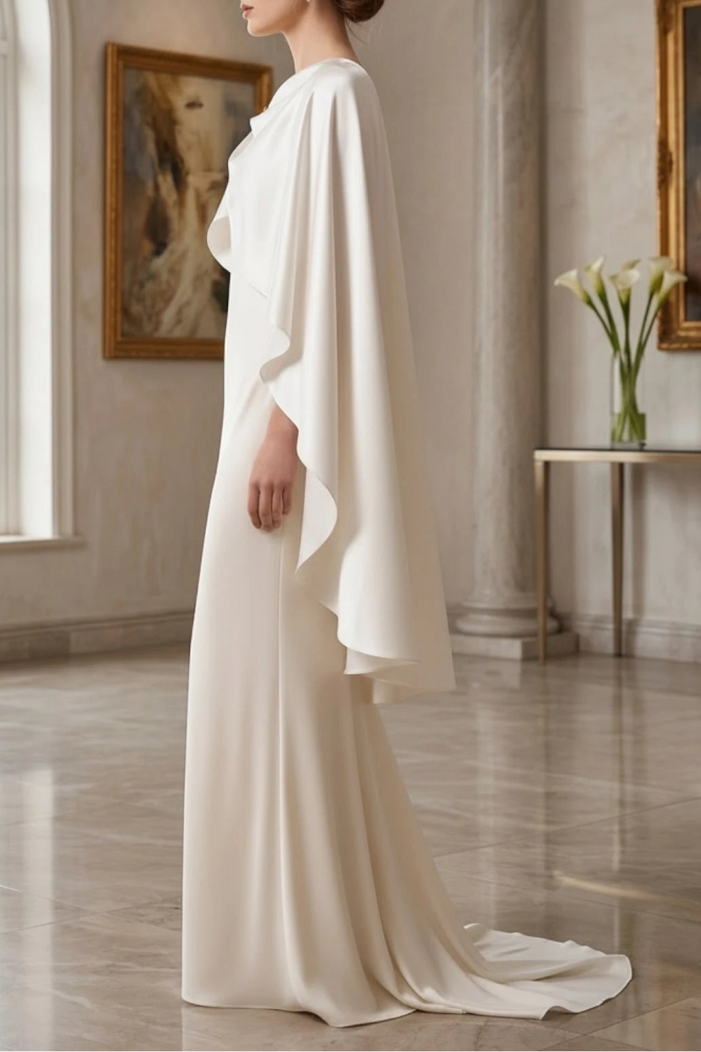 Luxury Satin Bridal Cape Gold Clasp Shoulder Wrap
