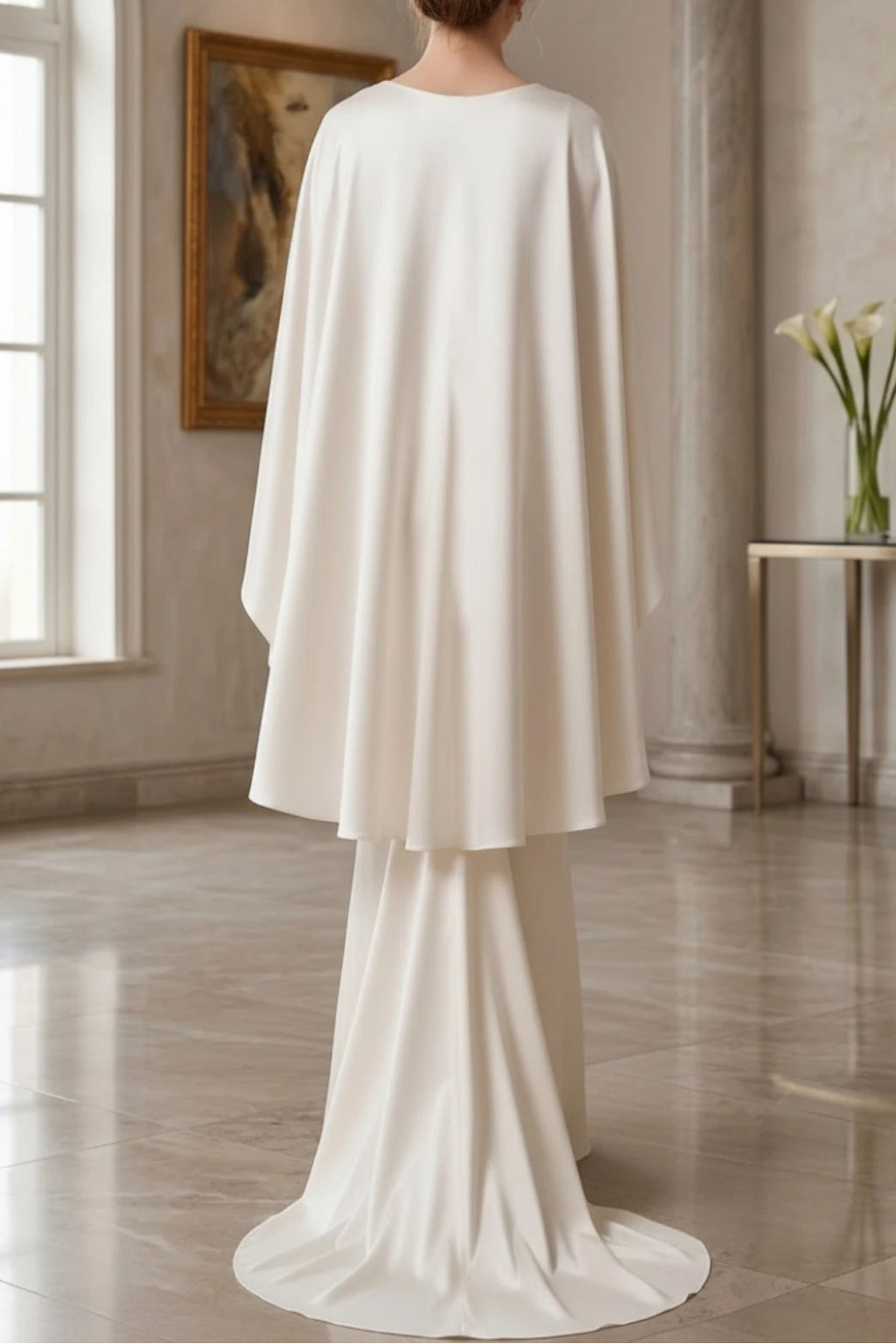 Luxury Satin Bridal Cape Gold Clasp Shoulder Wrap