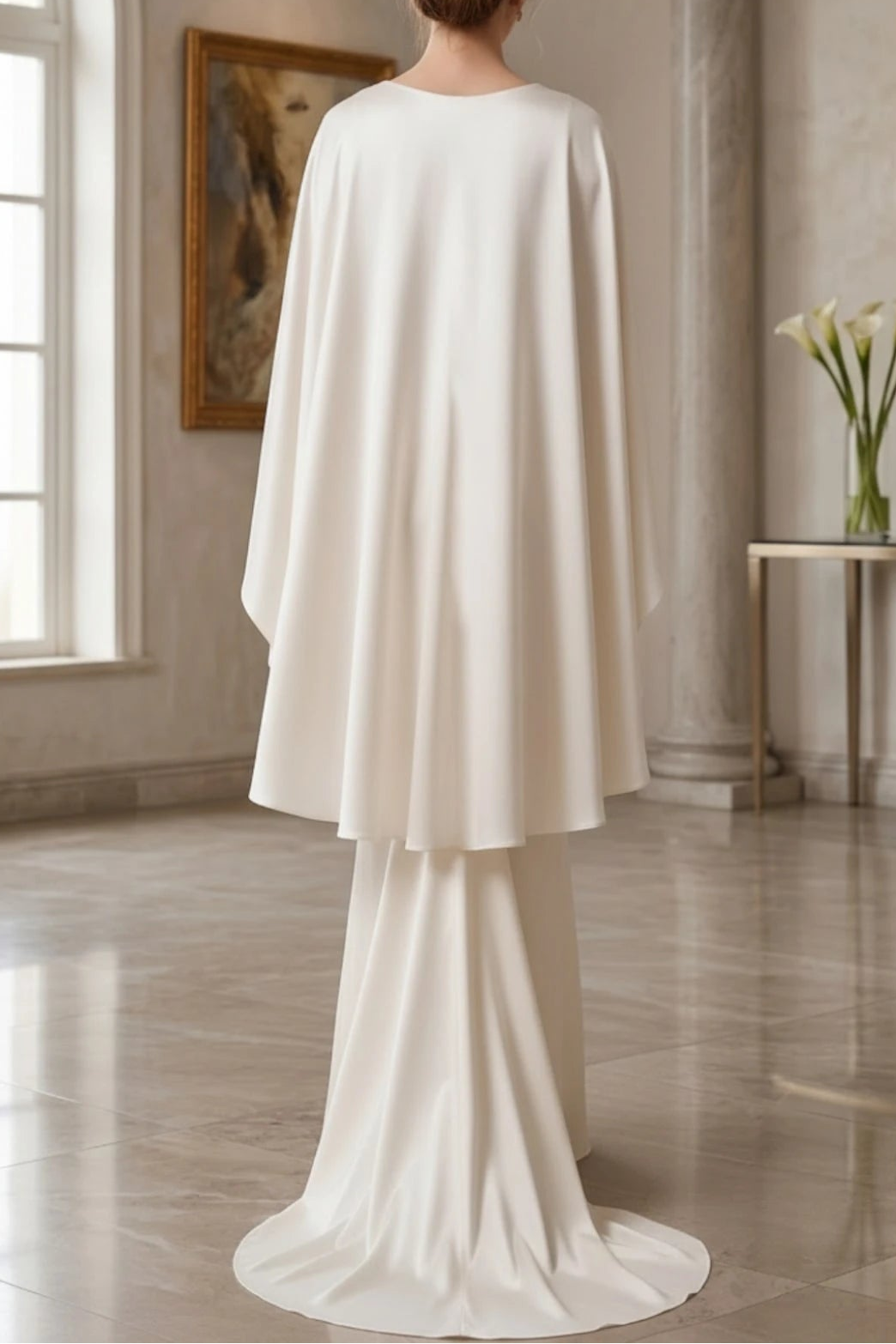 Luxury Satin Bridal Cape Gold Clasp Shoulder Wrap