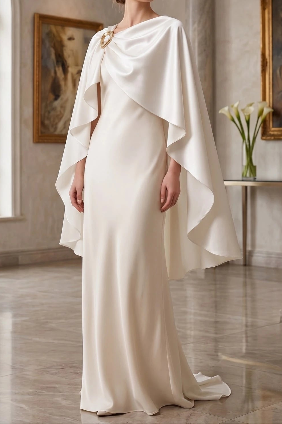 Luxury Satin Bridal Cape Gold Clasp Shoulder Wrap