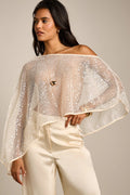 Sequin Mesh Cape Sheer Evening Shoulder Wrap Top