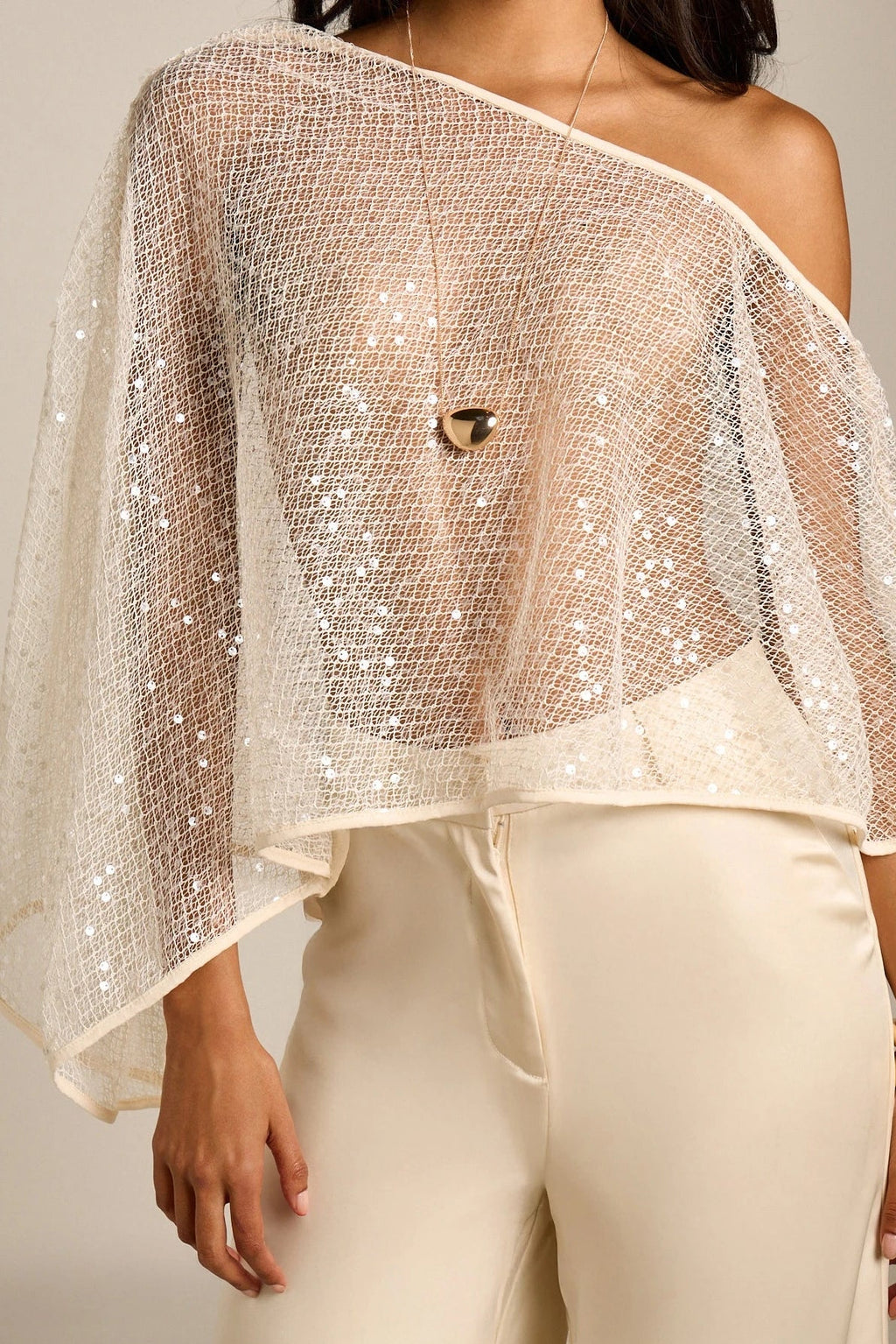 Sequin Mesh Cape Sheer Evening Shoulder Wrap Top