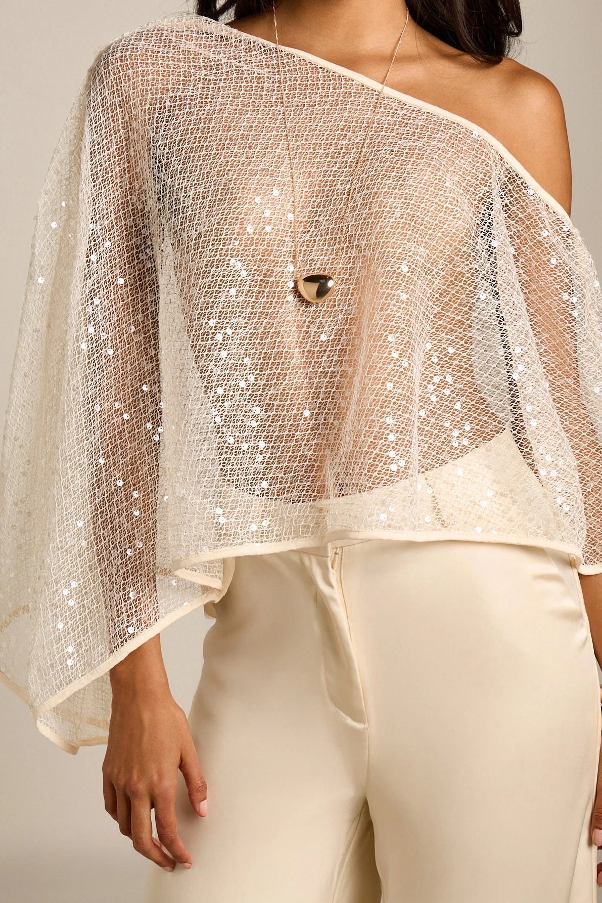 Sequin Mesh Cape Sheer Evening Shoulder Wrap Top