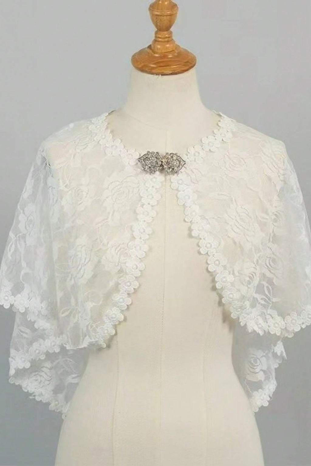 Rose Lace Bridal Cape Rhinestone Clasp Shoulder Shrug