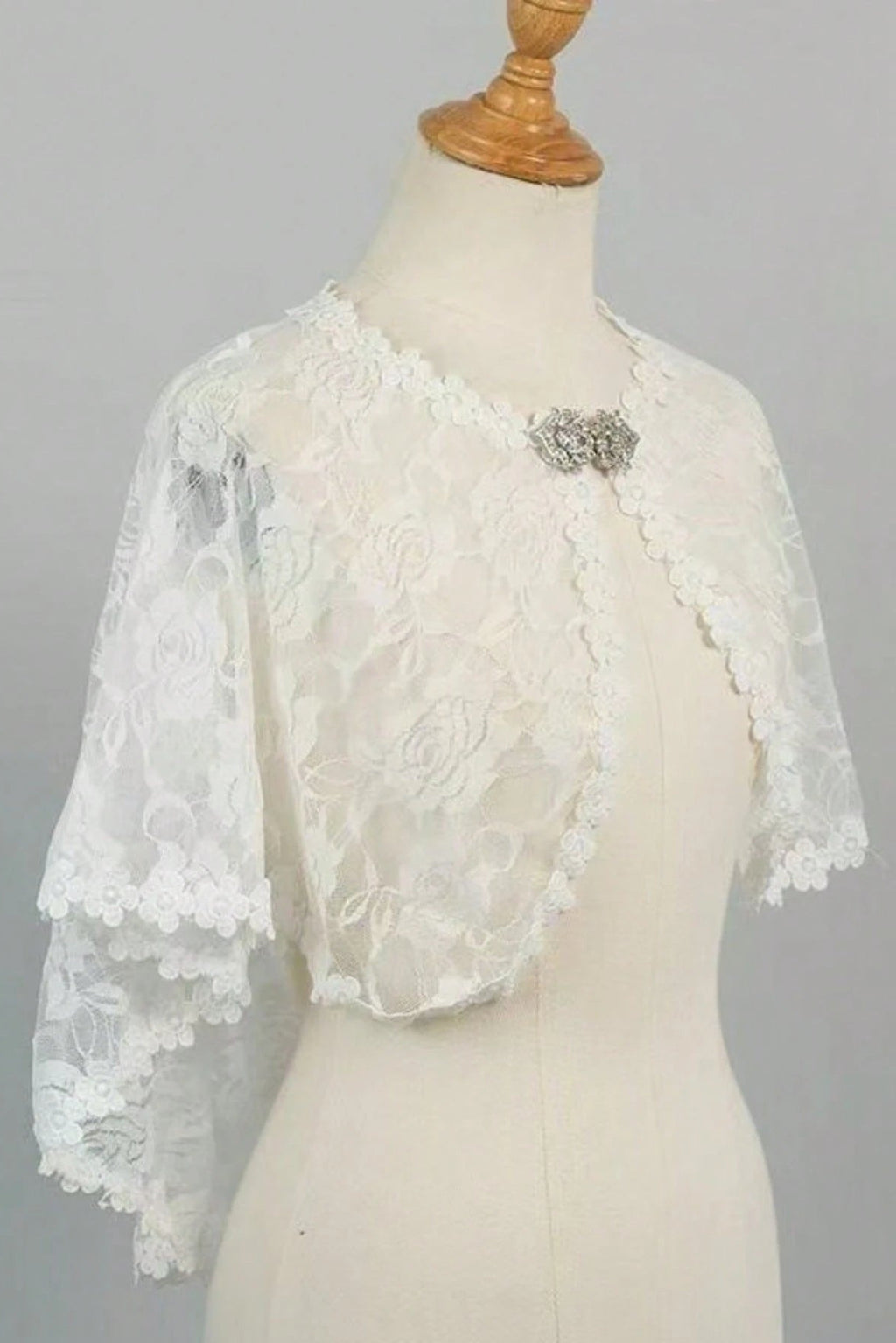 Rose Lace Bridal Cape Rhinestone Clasp Shoulder Shrug