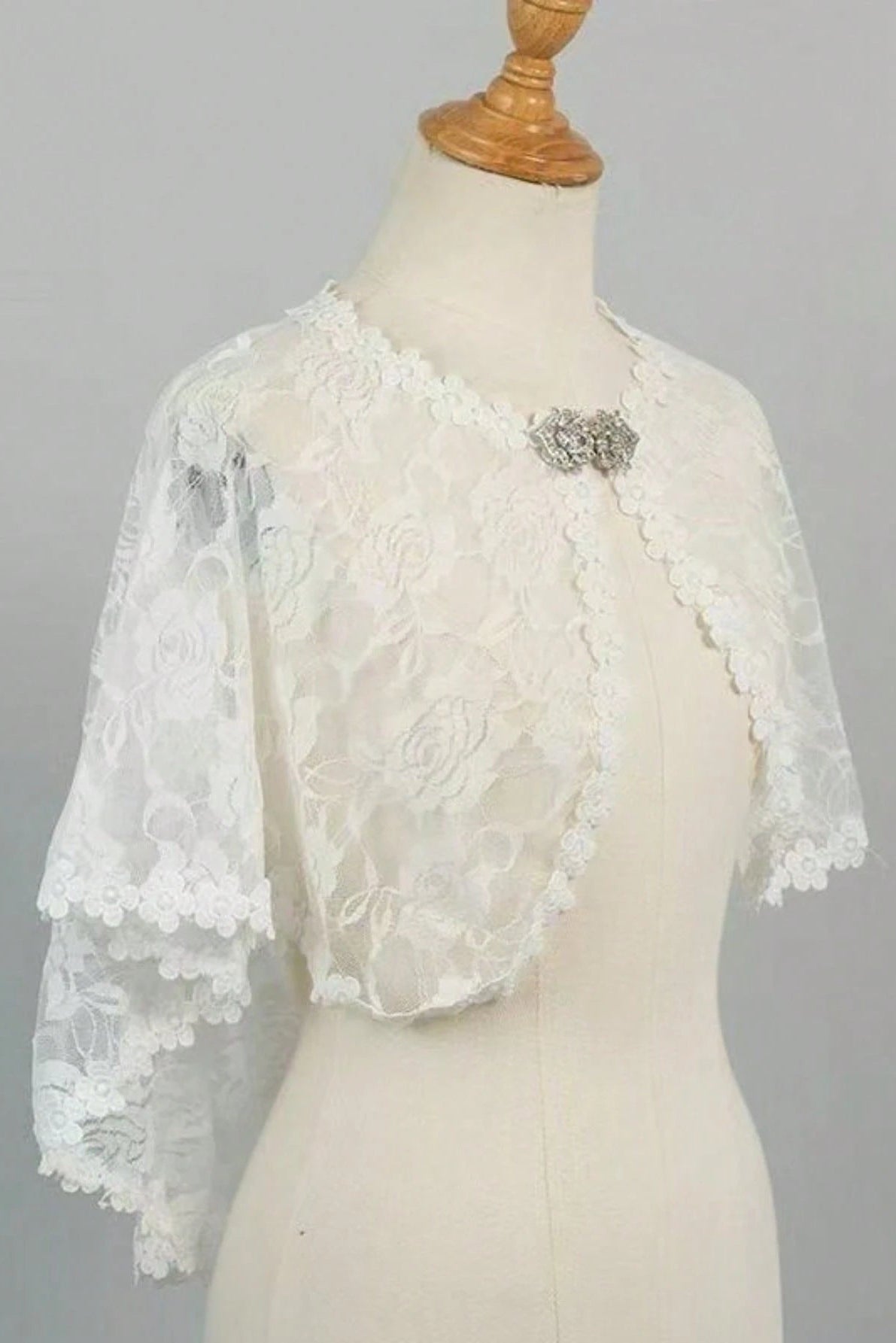 Rose Lace Bridal Cape Rhinestone Clasp Shoulder Shrug