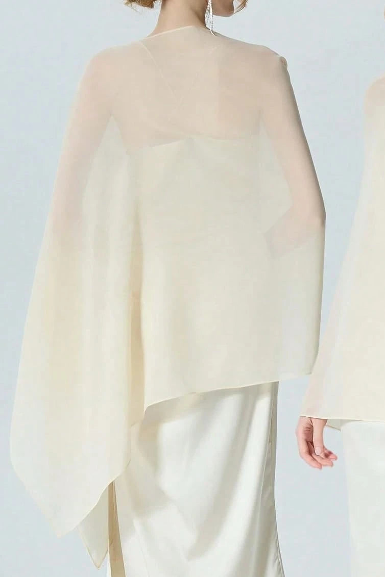 Elegant Sheer Chiffon Cape Shawl Wedding Dress Cover Up