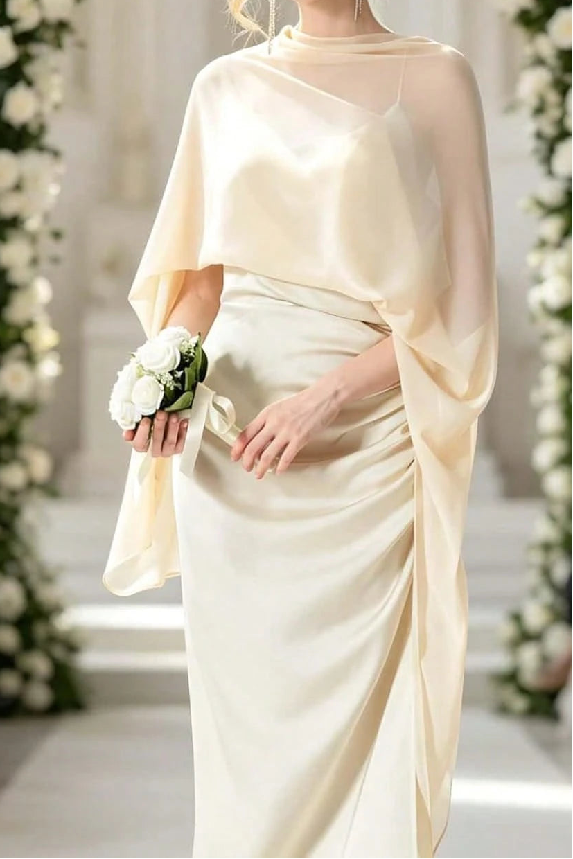 Elegant Sheer Chiffon Cape Shawl Wedding Dress Cover Up
