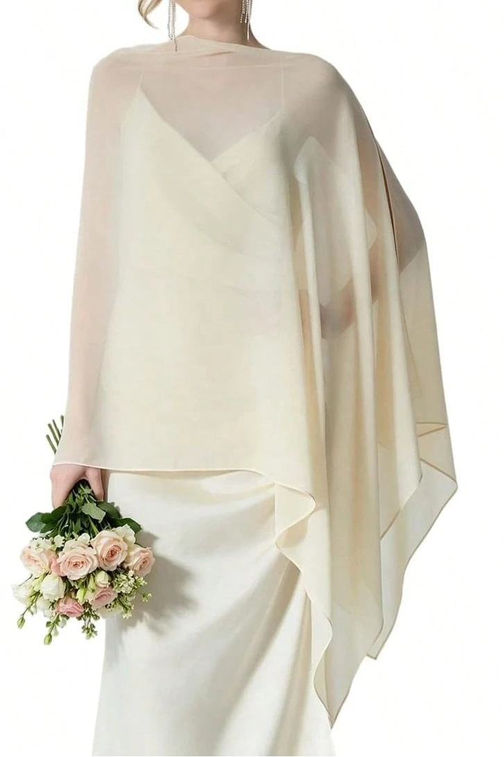 Elegant Sheer Chiffon Cape Shawl Wedding Dress Cover Up