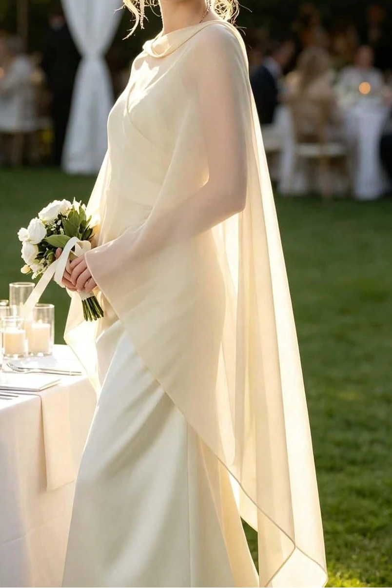Elegant Sheer Chiffon Cape Shawl Wedding Dress Cover Up