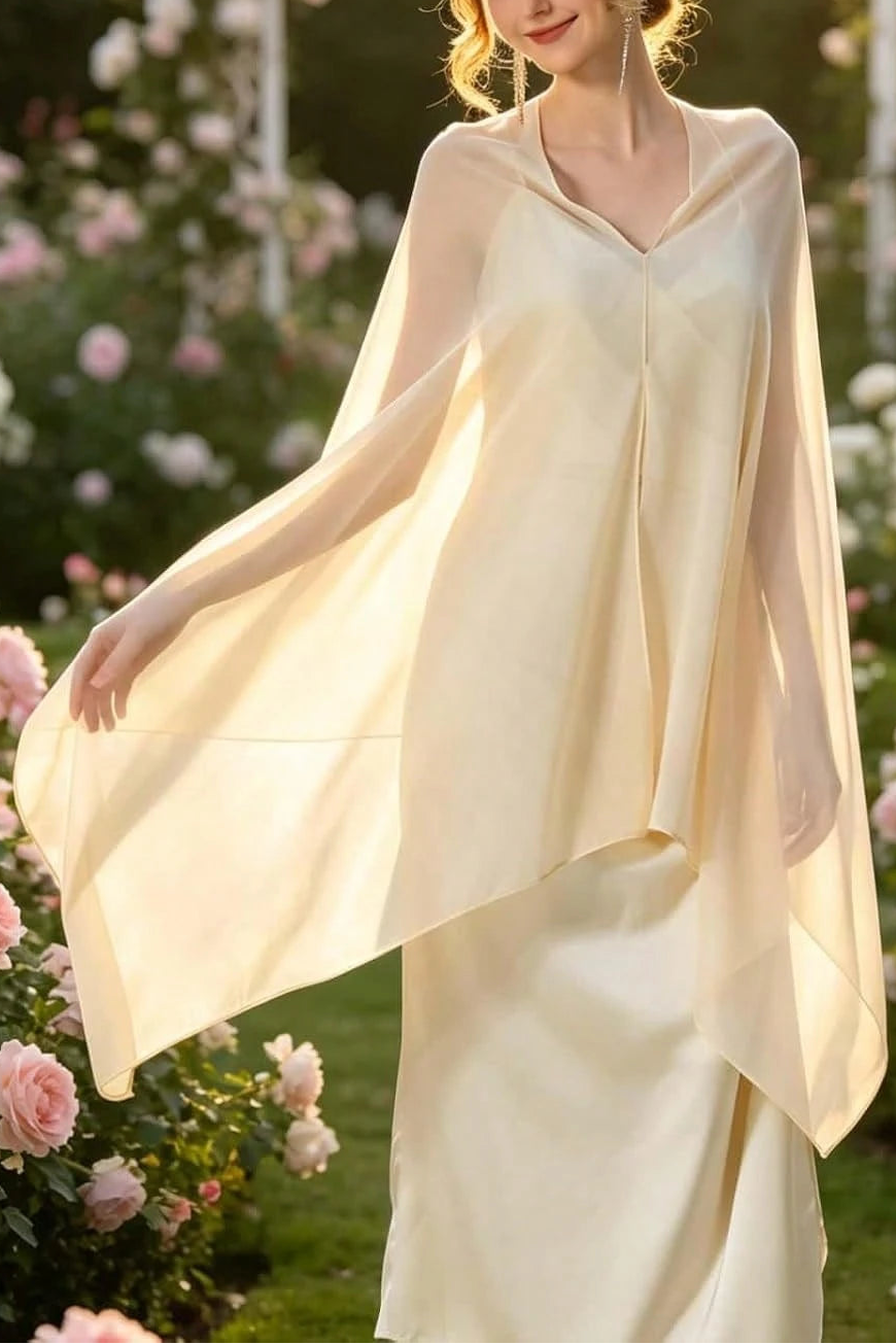 Elegant Sheer Chiffon Cape Shawl Wedding Dress Cover Up