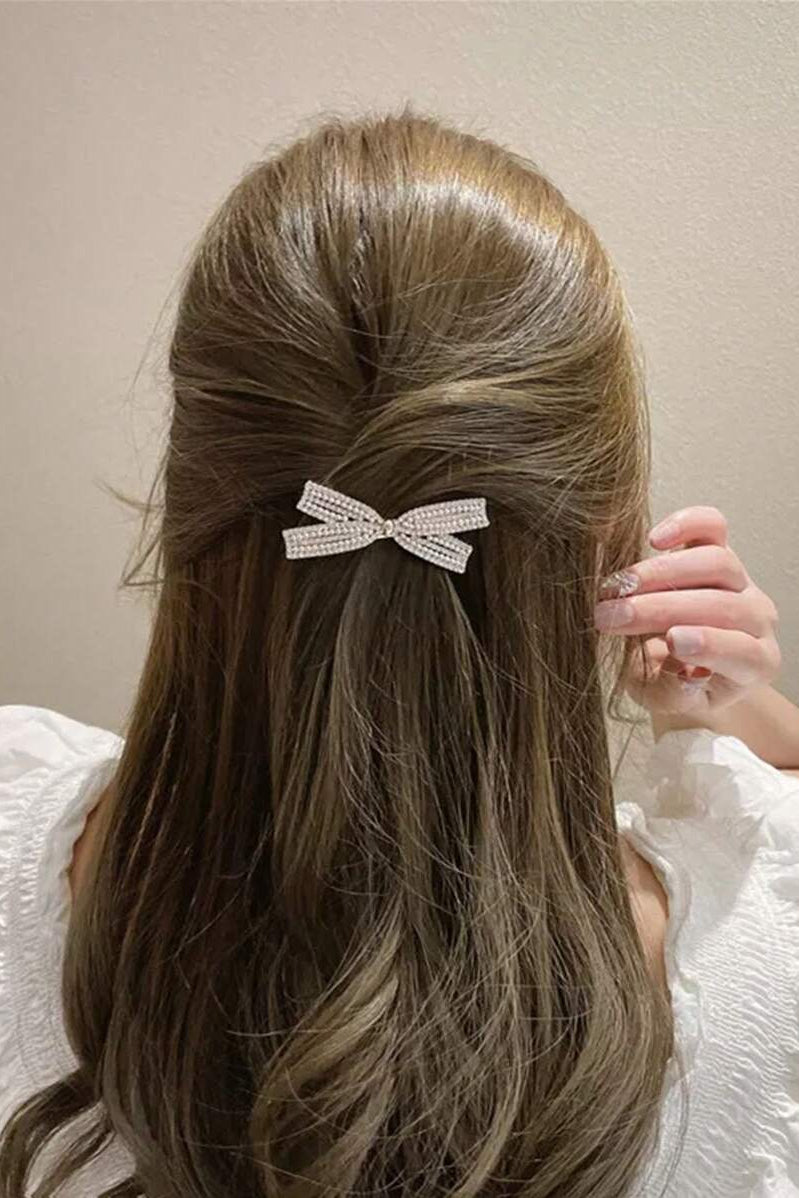 Rhinestone Hollow Bow Hair Clip Sparkly Crystal Bow Alligator Hair Barrette