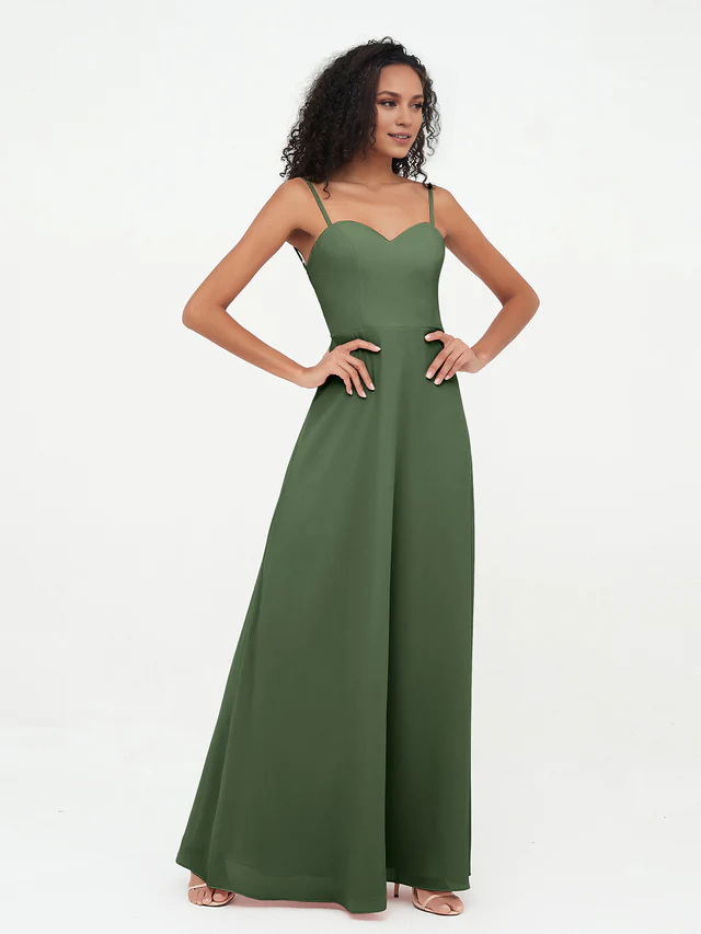 Chiffon Spaghetti-Strap Ruched Bodice Wide-Leg Jumpsuit Floor-Length Bridesmaid Dresses