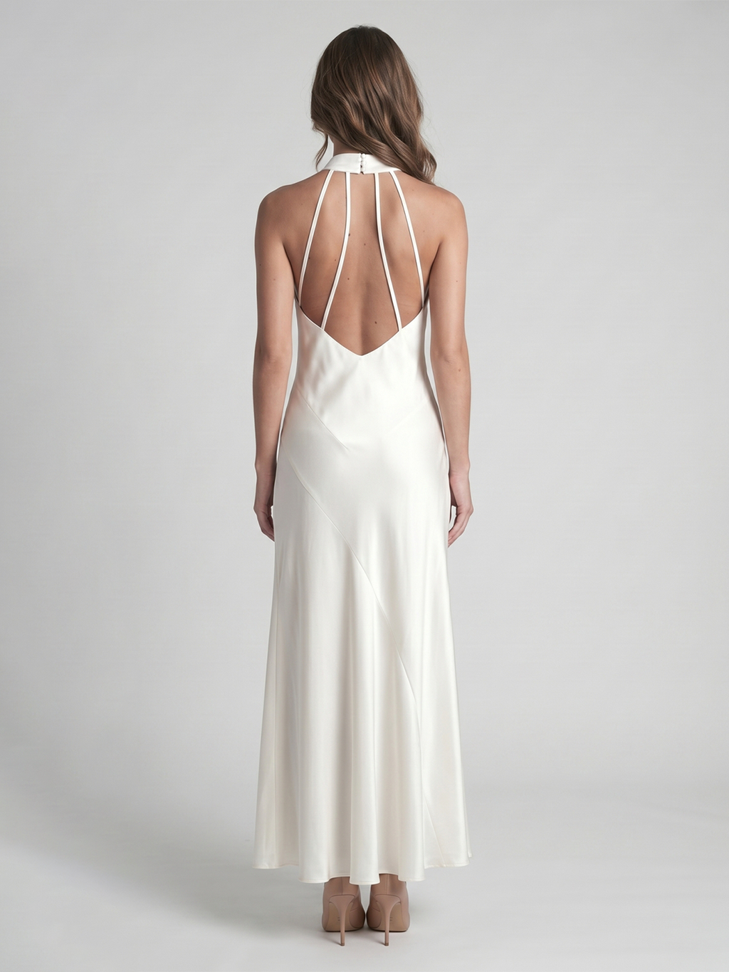Ivory Satin Mermaid Cowl Neck Backless Floor-Length Bridesmaid Dress