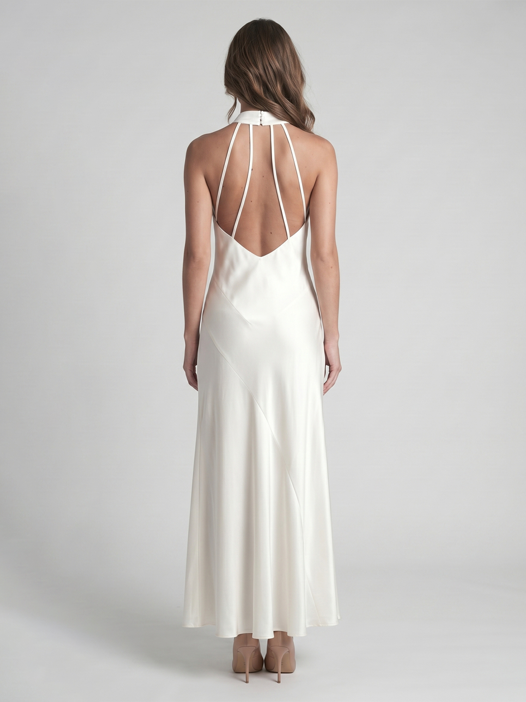 Ivory Satin Mermaid Cowl Neck Backless Floor-Length Bridesmaid Dress