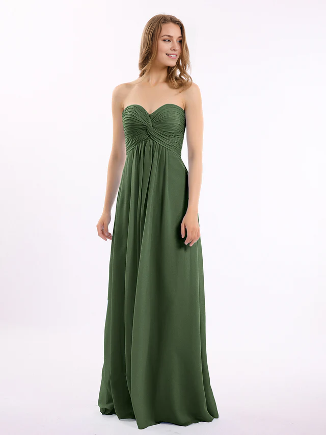 Chiffon Strapless Sweetheart Neckline Ruched Bodice A-Line Floor-Length Bridesmaid Dresses