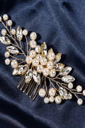 Pearl Crystal Vine Bridal Hair Comb Gold Rhinestone Wedding Side Hair Comb