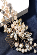 Pearl Crystal Vine Bridal Hair Comb Gold Rhinestone Wedding Side Hair Comb