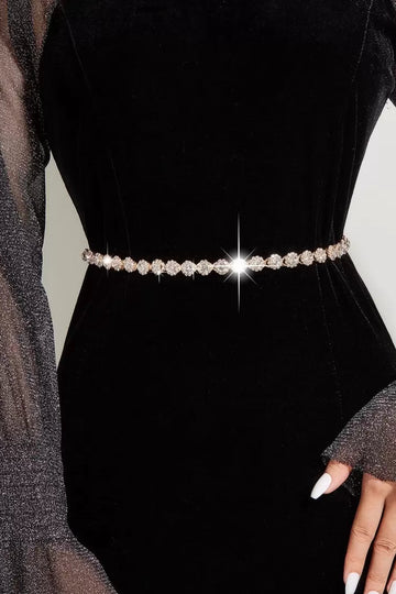 Floral Rhinestone Thin Waist Belt Sparkly Crystal Dress Belt