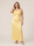 Elegant Daffodil Satin A-Line Straight Neck Backless Ankle-Length Plus Size Bridesmaid Dress