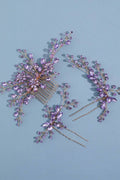 Purple Crystal Bridal Hair Set Gold Vine Hair Comb & Hair Pins Wedding Hair Jewelry