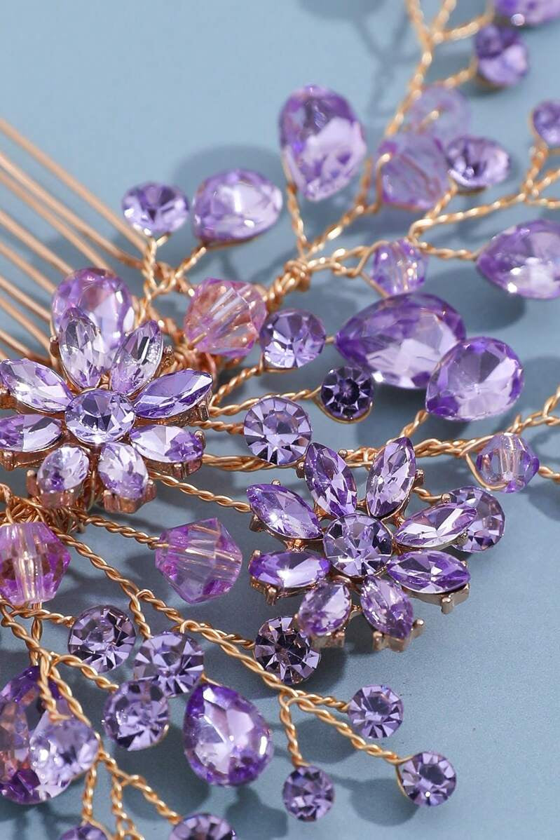 Purple Crystal Bridal Hair Set Gold Vine Hair Comb & Hair Pins Wedding Hair Jewelry