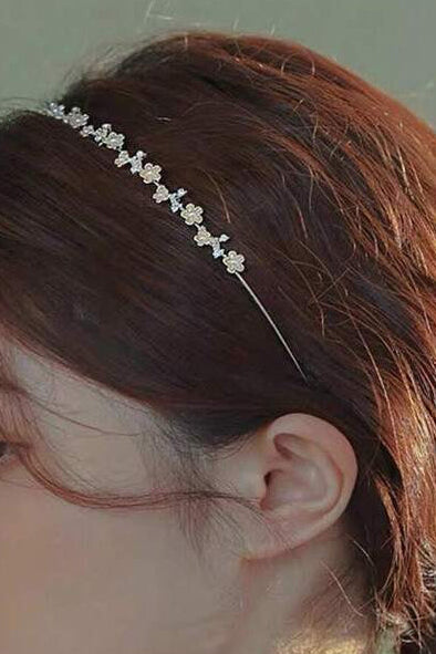 Gold Mini Flower Pearl Thin Headband Dainty Floral Bridal Wedding Headband