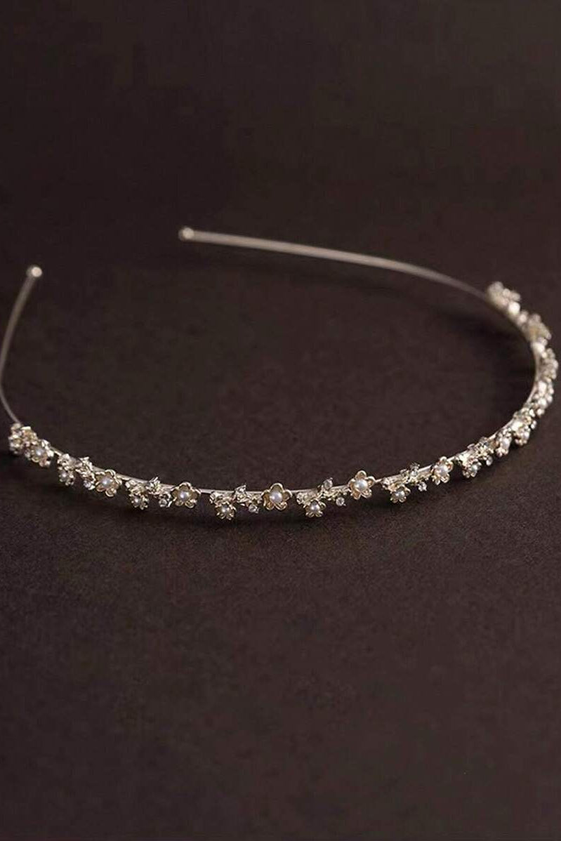 Gold Mini Flower Pearl Thin Headband Dainty Floral Bridal Wedding Headband