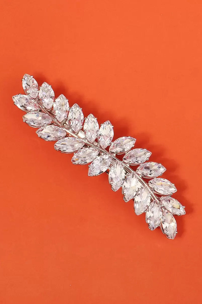 Crystal Leaf Rhinestone Silver Bridal Hair Barrette Wedding Hair Clip