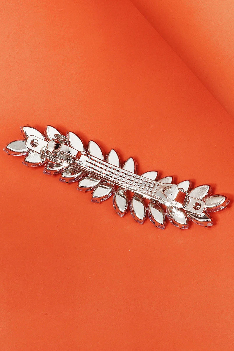 Crystal Leaf Rhinestone Silver Bridal Hair Barrette Wedding Hair Clip