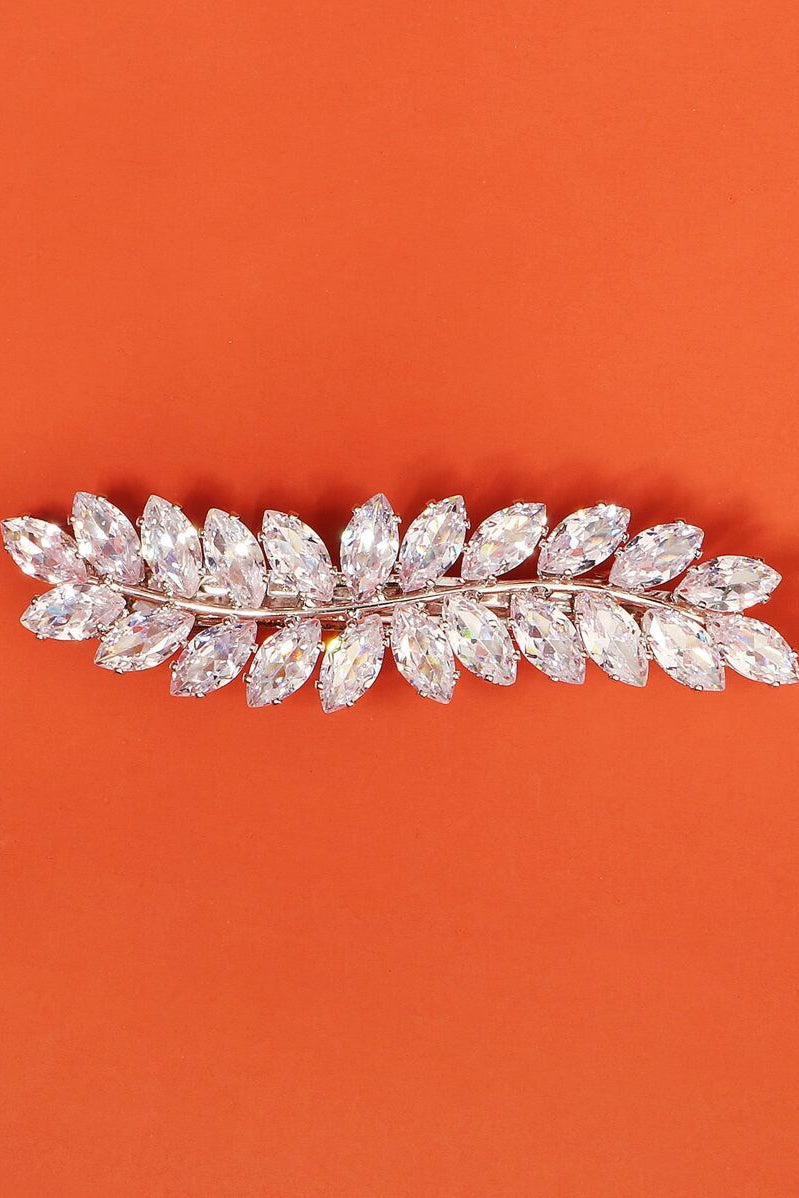 Crystal Leaf Rhinestone Silver Bridal Hair Barrette Wedding Hair Clip