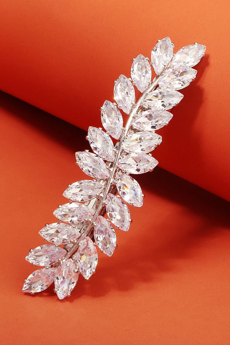 Crystal Leaf Rhinestone Silver Bridal Hair Barrette Wedding Hair Clip
