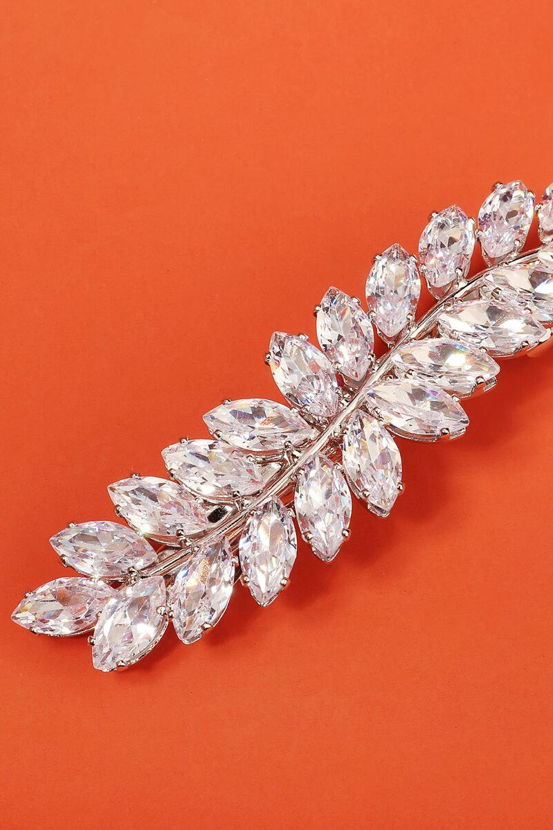 Crystal Leaf Rhinestone Silver Bridal Hair Barrette Wedding Hair Clip