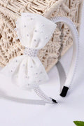 White Tulle Pearl Bow Headband Sheer Mesh Bow Bridal Hair Band
