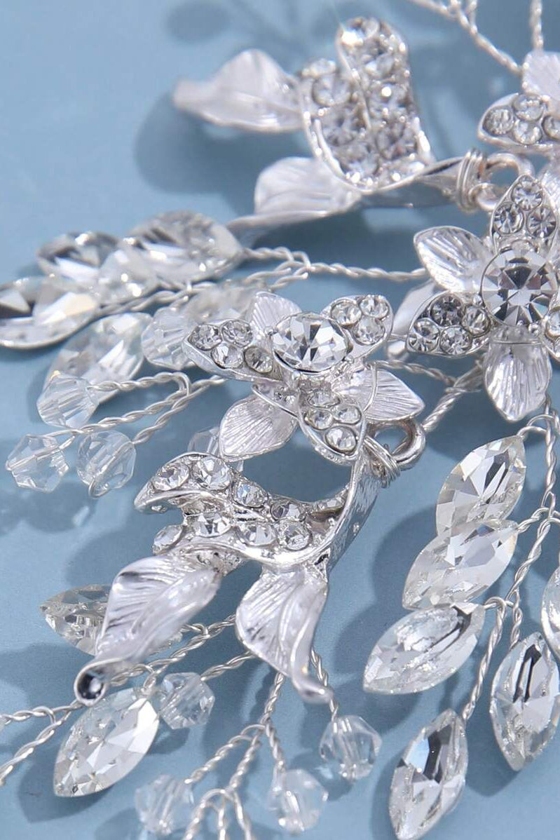 Handmade Silver Crystal Floral Bridal Hair Clip Wedding Rhinestone Leaf Hair Barrette