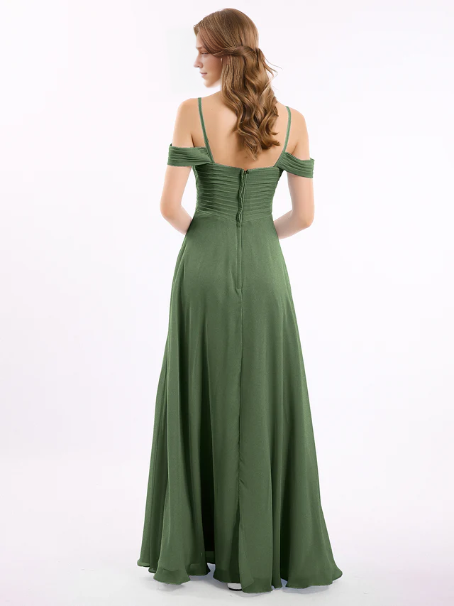 Chiffon Off-Shoulder Sweetheart Neckline Ruched Bodice A-Line Floor-Length Bridesmaid Dresses
