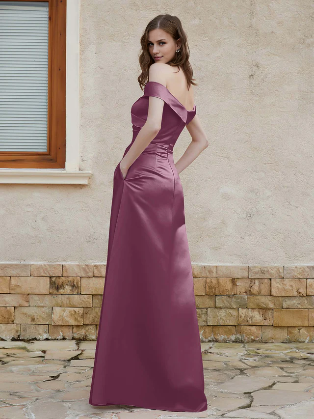 Chiffon Off-Shoulder Sweetheart Neckline Ruched Bodice High-Slit A-Line Floor-Length Bridesmaid Dresses