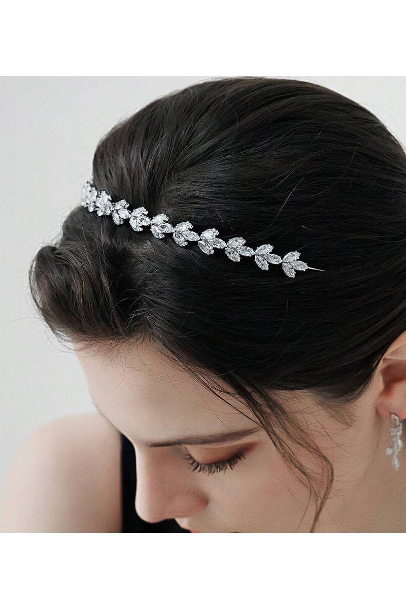 Silver Crystal Leaf Bridal Headband Thin Rhinestone Wedding Headpiece
