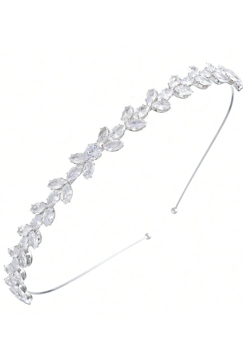 Silver Crystal Leaf Bridal Headband Thin Rhinestone Wedding Headpiece