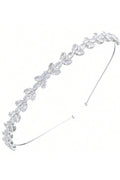 Silver Crystal Leaf Bridal Headband Thin Rhinestone Wedding Headpiece