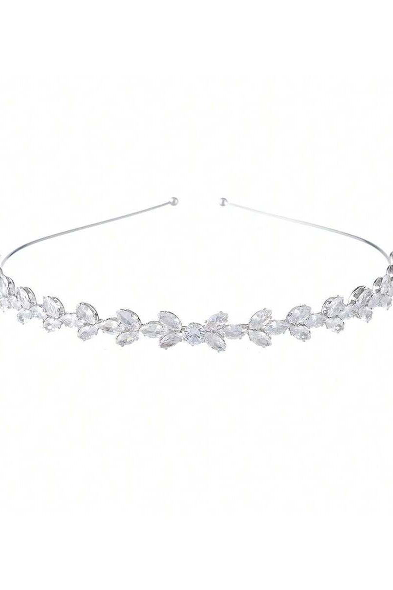 Silver Crystal Leaf Bridal Headband Thin Rhinestone Wedding Headpiece
