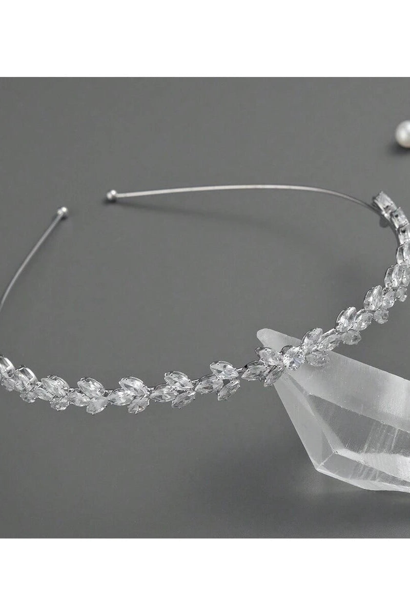 Silver Crystal Leaf Bridal Headband Thin Rhinestone Wedding Headpiece