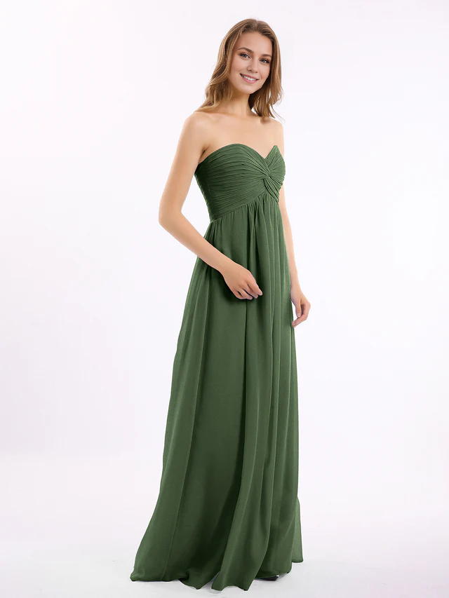 Chiffon Strapless Sweetheart Neckline Ruched Bodice A-Line Floor-Length Bridesmaid Dresses