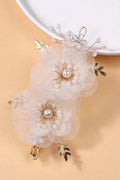 White Organza Flower Pearl Hair Clip Gold Floral Bridal Hair Barrette