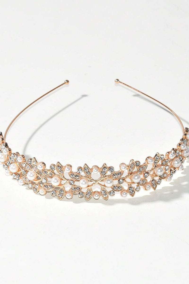 Gold Pearl Leaf Vine Bridal Headband Rhinestone Wedding Headband