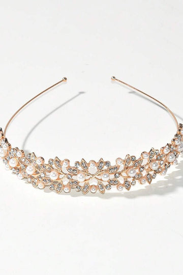 Gold Pearl Leaf Vine Bridal Headband Rhinestone Wedding Headband