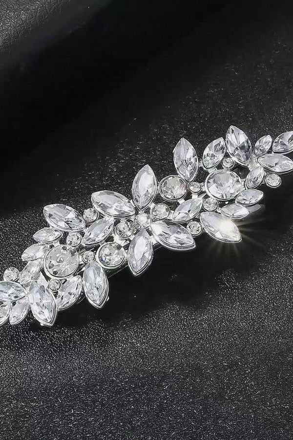 Crystal Leaf Rhinestone Silver Bridal Hair Barrette Wedding Hair Clip